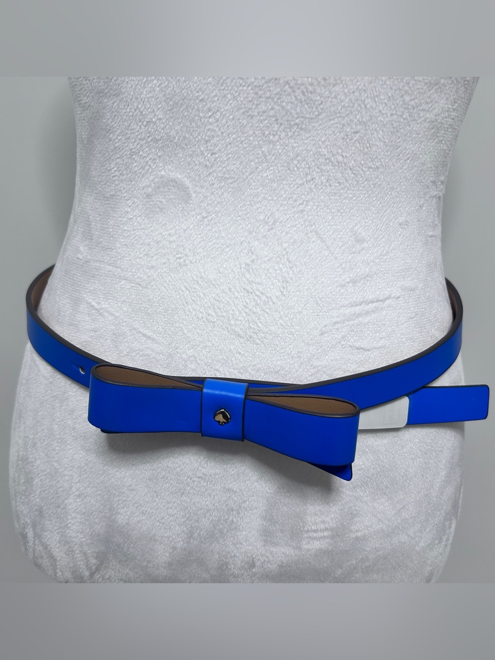 Kate Spade New York Blue Bow Belt Size M Gold Spade Logo NWT Bold Artsy Adjust